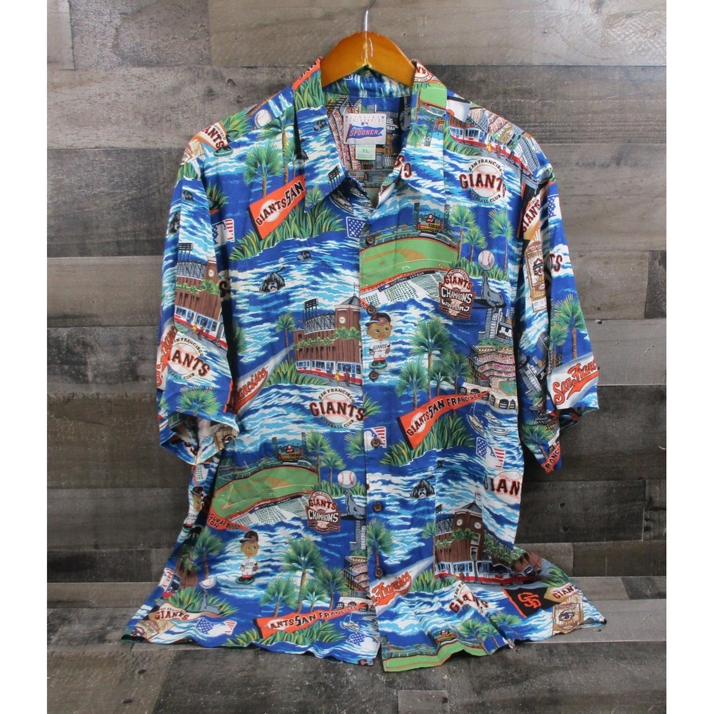San Francisco Giants Shirt Mens XL Blue Reyn Spooner Hawaiian Pacific Bell Park